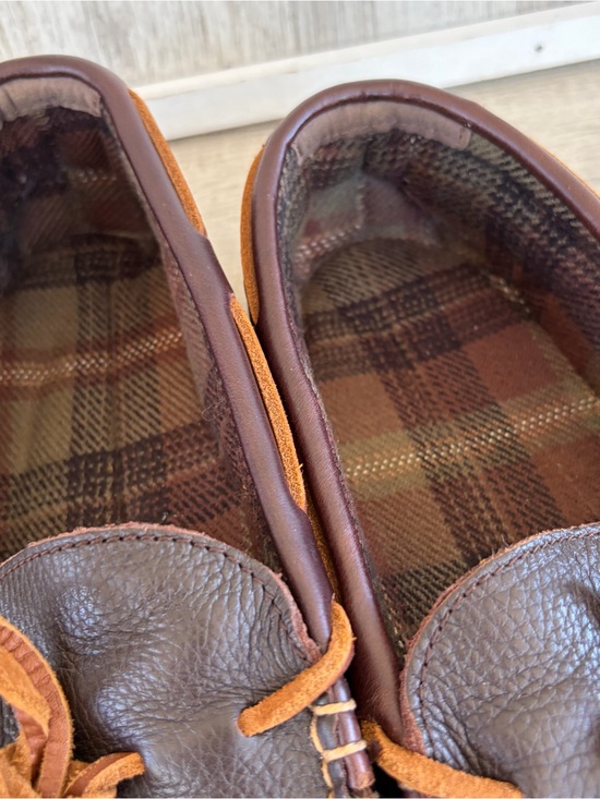 L.L. Bean Handsewn Leather Flanne Slippers Men 13 Acorn Brown Outdoors EXCELLENT main image 10